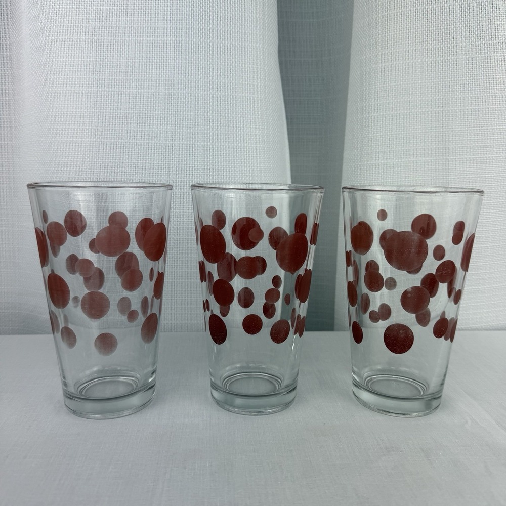 Libbey Glass Red Polka Dot Drinking Glasses Vintage 5" Tumbler Set Of 3